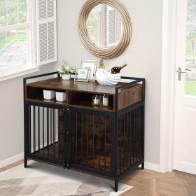 38.6 "Furniture Dog Cage, Metal Heavy Duty Super Sturdy Dog Cage, Dog Crate for Small/Medium Dogs, Double Door and Double Lock